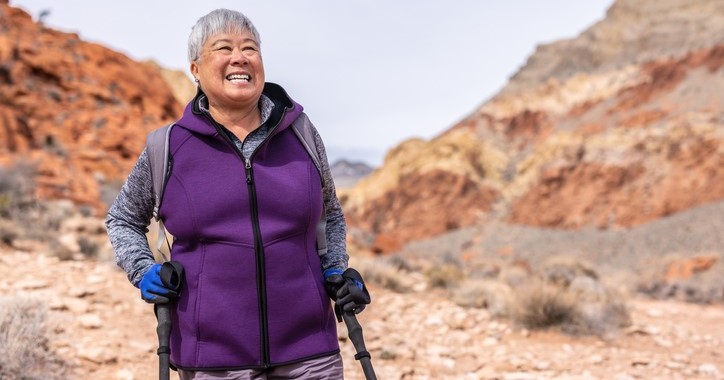 Senior woman hiking in desert