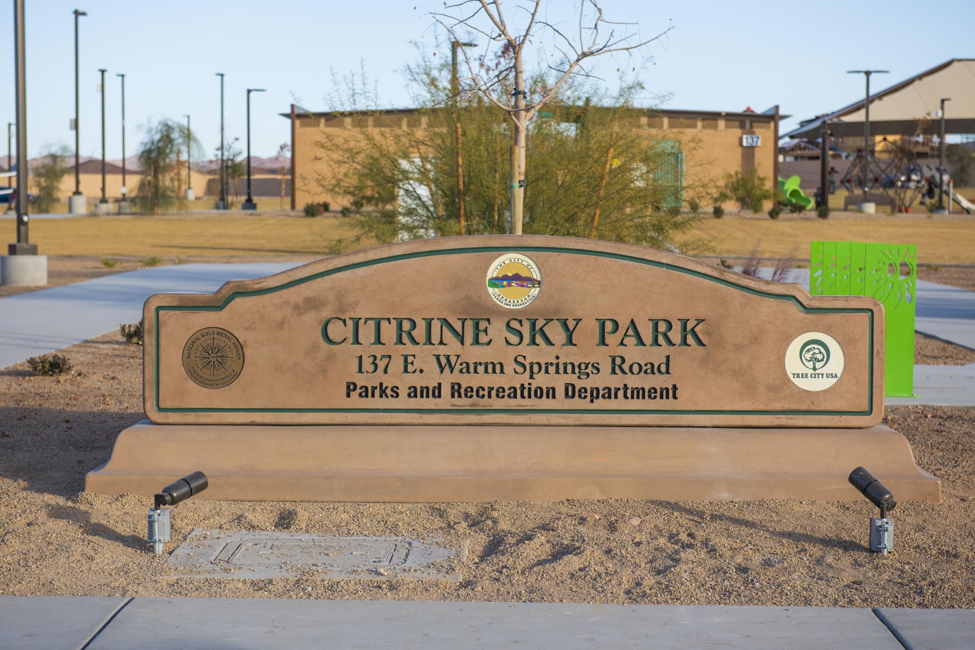 Beauty Shot of the Citrine Sky Park Front Sign