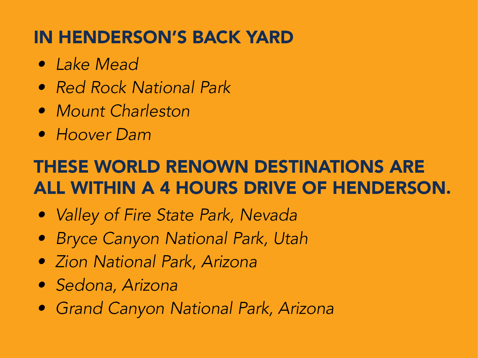 List of attractions and proximity to Henderson